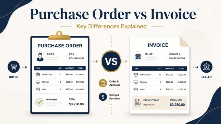 Purchase order vs invoice comparison showing key differences between PO and invoice documents