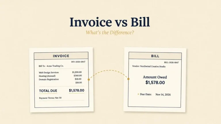 Invoice vs bill comparison showing the key differences between invoices and bills in business and accounting